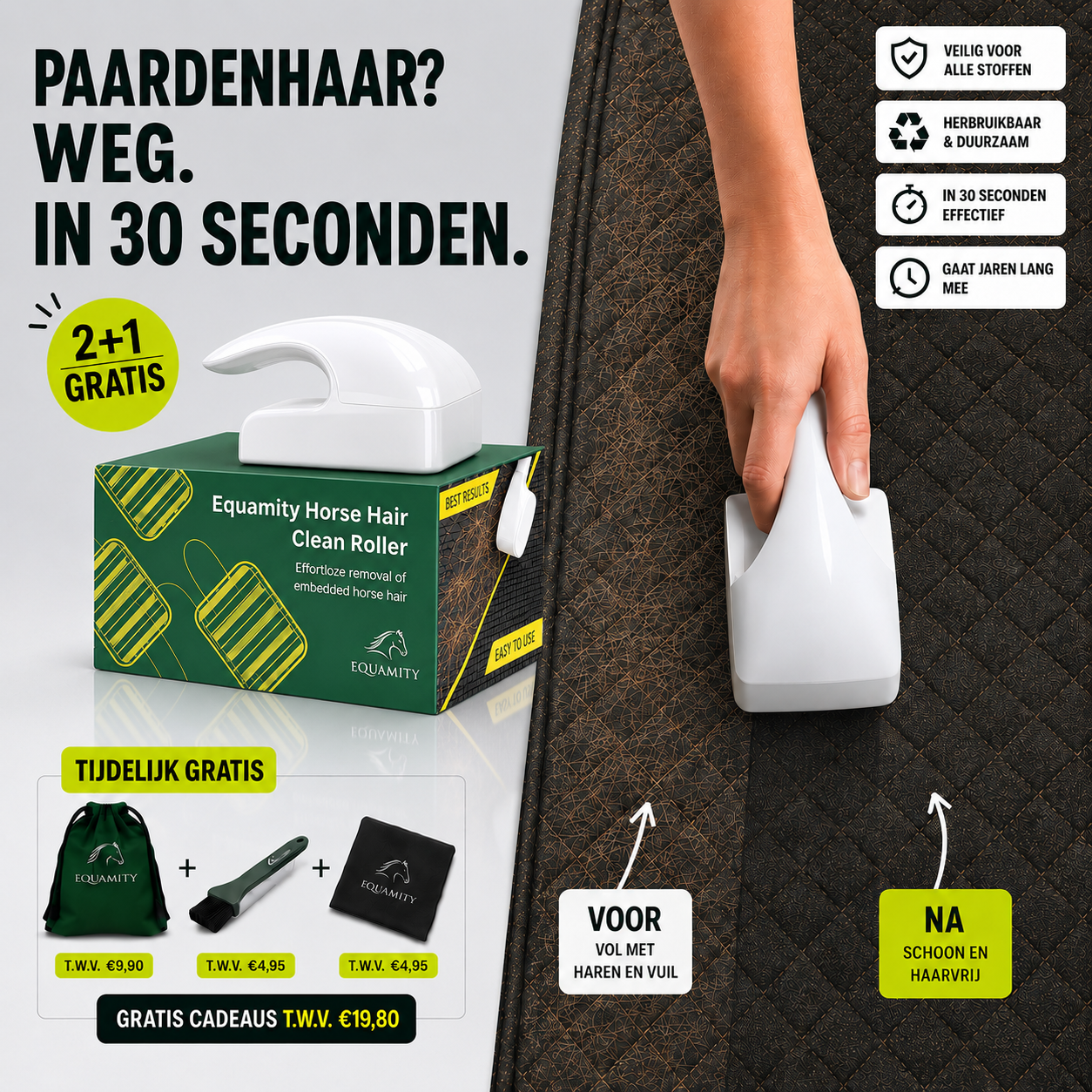 Equamity HorseHair Clean Roller verwijder paardenhaar van dekens en zadeldekjes