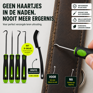 Verwijder moeiteloos los paardenhaar, stof en vuil uit de naden van singels, hoofdstellen en ander leren tuig. Snel, veilig en zonder het leer te beschadigen.